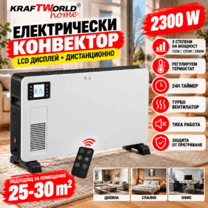 Електрически отоплител KraftWorld Home 2300 W с LCD дисплей и 24 ч. таймер